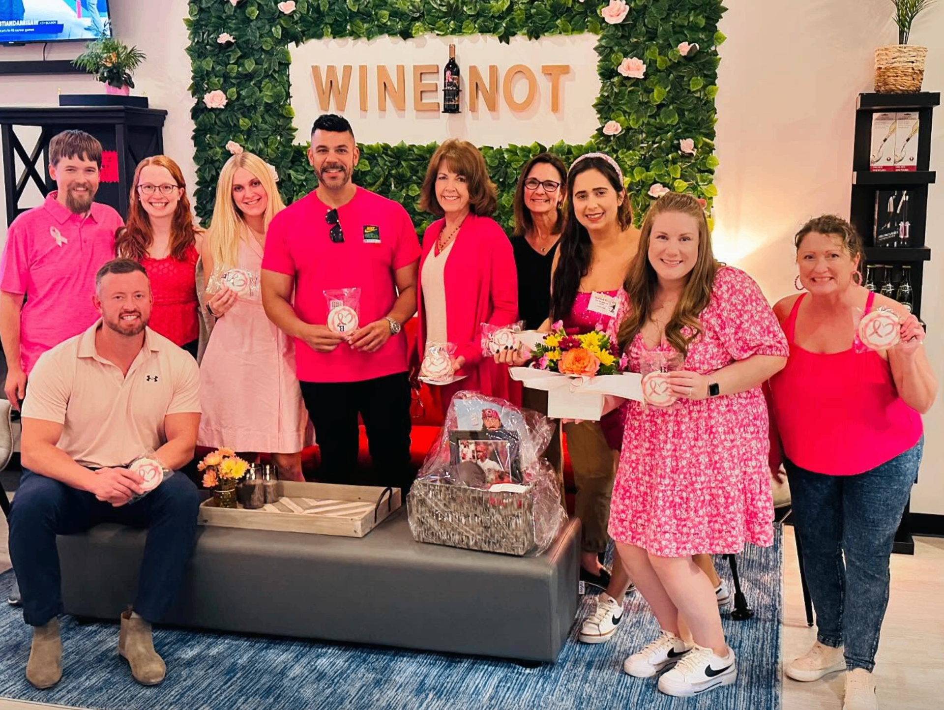 Guests dressed in pink at the Pink Out fundraiser